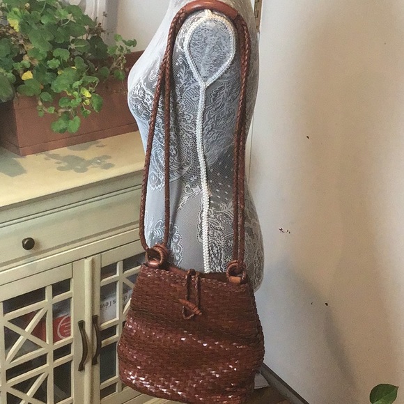 woven leather bucket bag